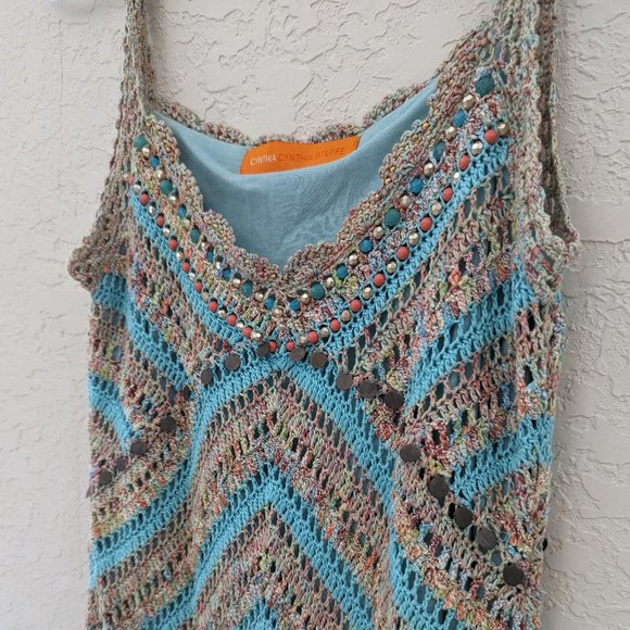 Cynthia Steffee Dresses & Skirts - Cynthia Steffee Crochet Knit Beaded Beach Coastal Boho Lined Dress